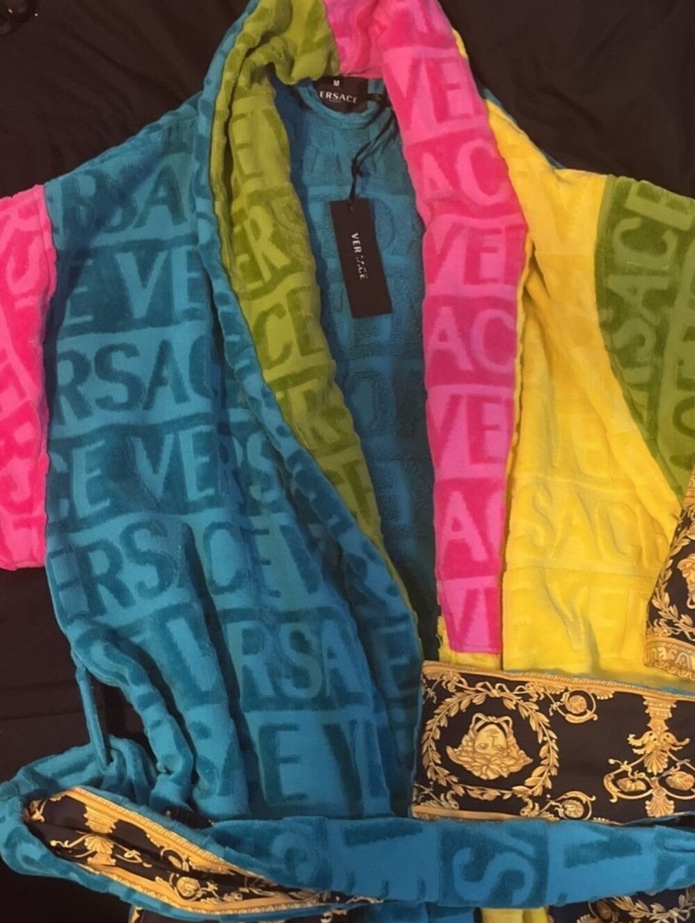 Authentic VERSACE Multicolor Plush Women's Robe - Picture 2 of 3